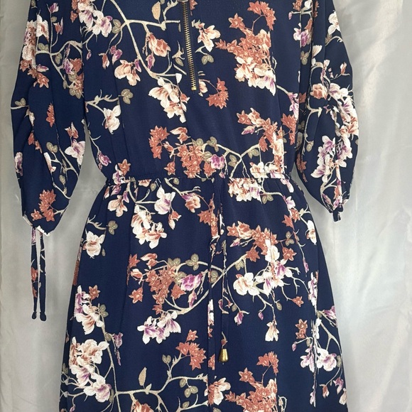 J for Justify Tops - Floral Navy Dress/Long top with Pink and White Accents